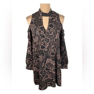 Everly Black and Orange Floral Cold Shoulder Dress Small